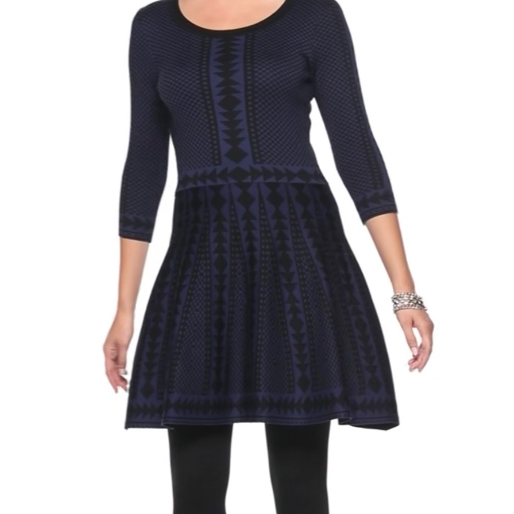Nina Leonard Geometric Fit & Flare Sweater Dress